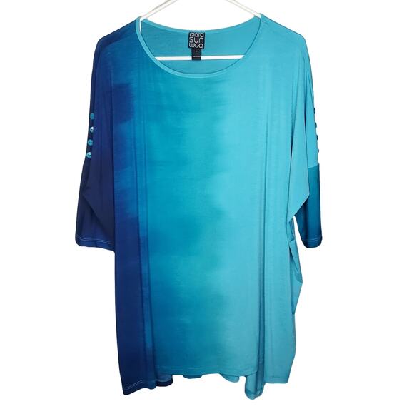 Clara Sun Woo Women's Size Large Light Dark Blue Ombre Half Sleeve Top Flowy - Picture 1 of 12